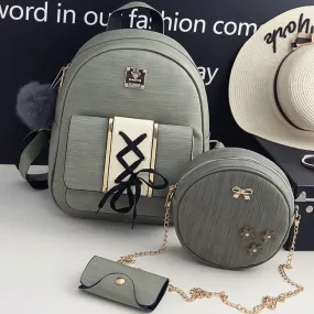 Retro Girl's PU Cross Straps Waves School Backpack Bear Pendant Student Backpack