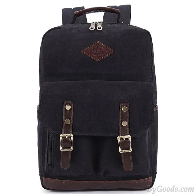 Retro Large Two Pockets Outdoor Travel Rucksack Student Canvas Backpack