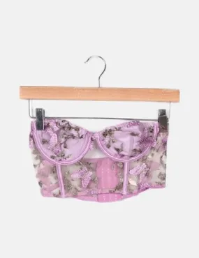 Romwe Corset lila bordado mariposas