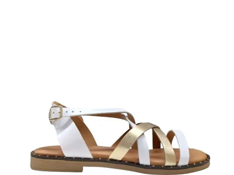 SANDALIA PLANA DE PIEL TIZIANA EN COLOR BLANCO-ORO GARDEN 21