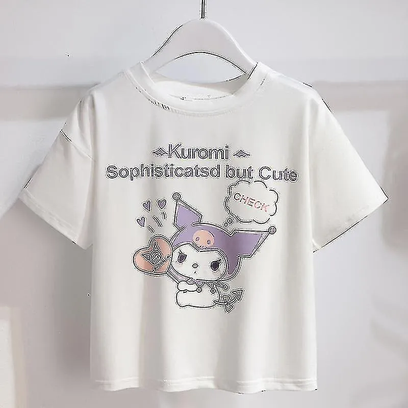 Sanrios Cartoon Kawaii Girls White T-shirt Suit Kuromi Cute Summer Short Sleeve College Jk Uniform Skirt Kids Fashionable Skirt