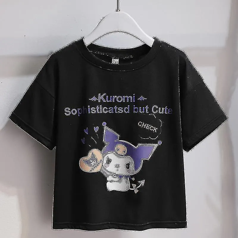 Sanrios Cartoon Kawaii Girls White T-shirt Suit Kuromi Cute Summer Short Sleeve College Jk Uniform Skirt Kids Fashionable Skirt