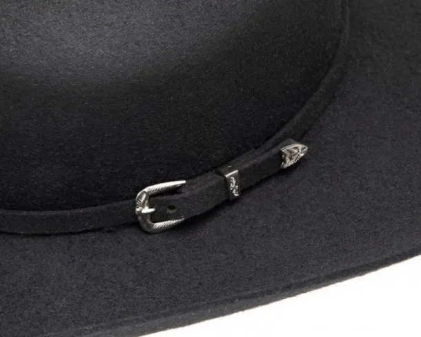 Sombrero western negro fieltro rígido de lana ala ondulada alta