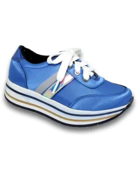 Tenis Plataforma Para Niña Estilo 0421Te21 Marca Tentacion Acabado Simipiel Color Shantung Electrico