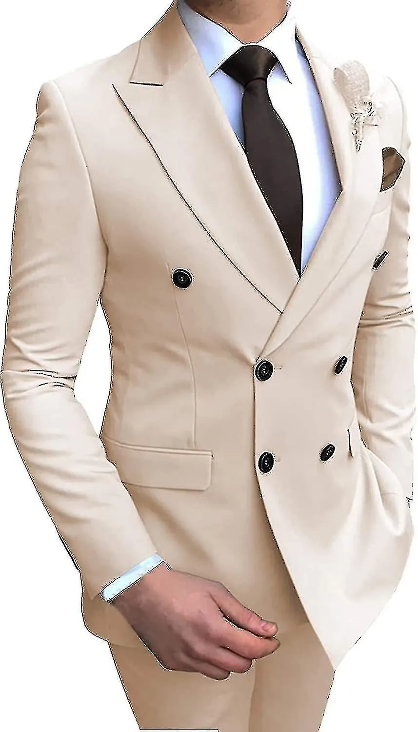 Traje Blazer de doble pecho para hombre 2 piezas Slim Fit Wedding Groom Tuxedos Peak Lapel Formal Prom Suits