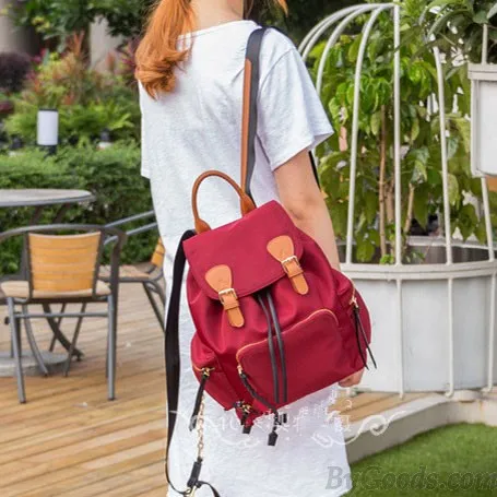 Unique Girl's Splicing Belts Pure Colored Waterproof Student Backpack Oxford School Backpack