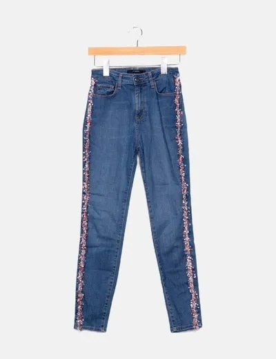 Uterqüe Pantalón denim azul combinado