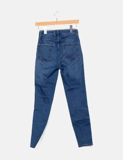 Uterqüe Pantalón denim azul combinado