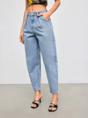 Vaqueros barril de tiro medio en denim sólido de Cider