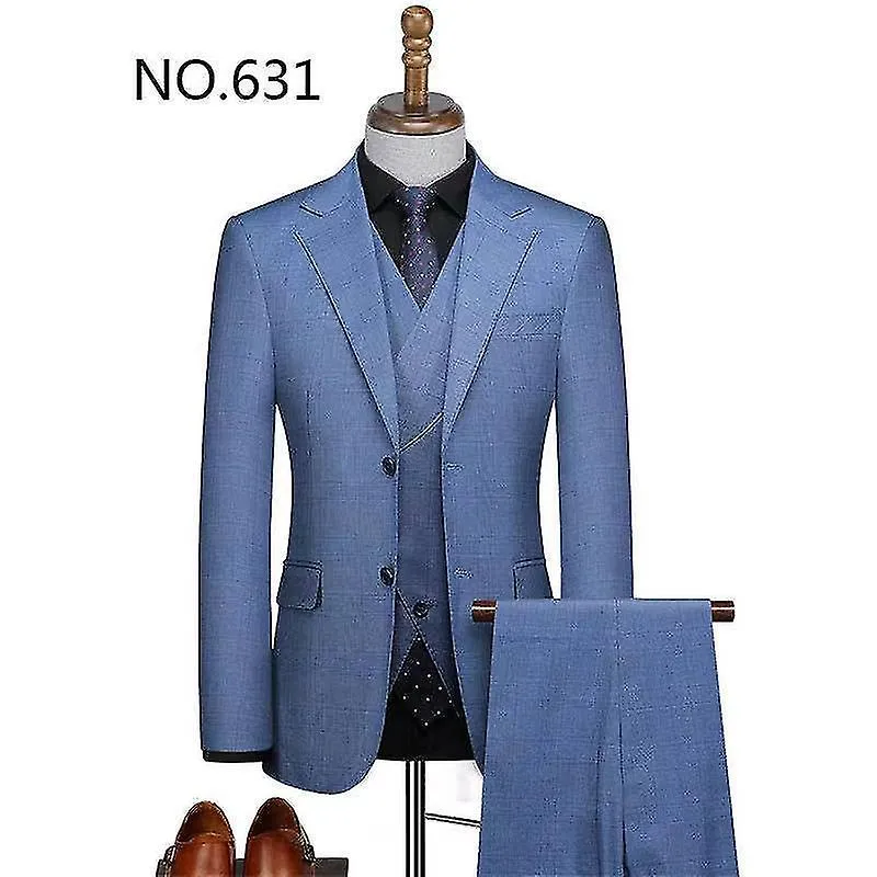 VAWAN Mens Three-piece Business Striped Two-button Suit Blazer& Pants& Vest