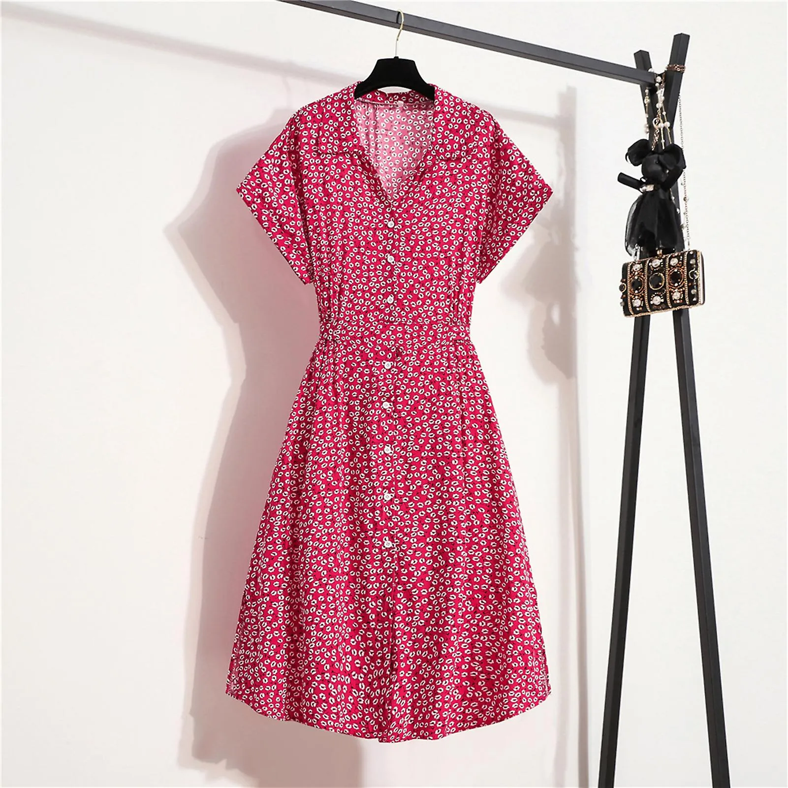 Women's Button Floral Dress Short-sleeve Summer Waist Slimming Dress For Women Holiday Outdoor Wear