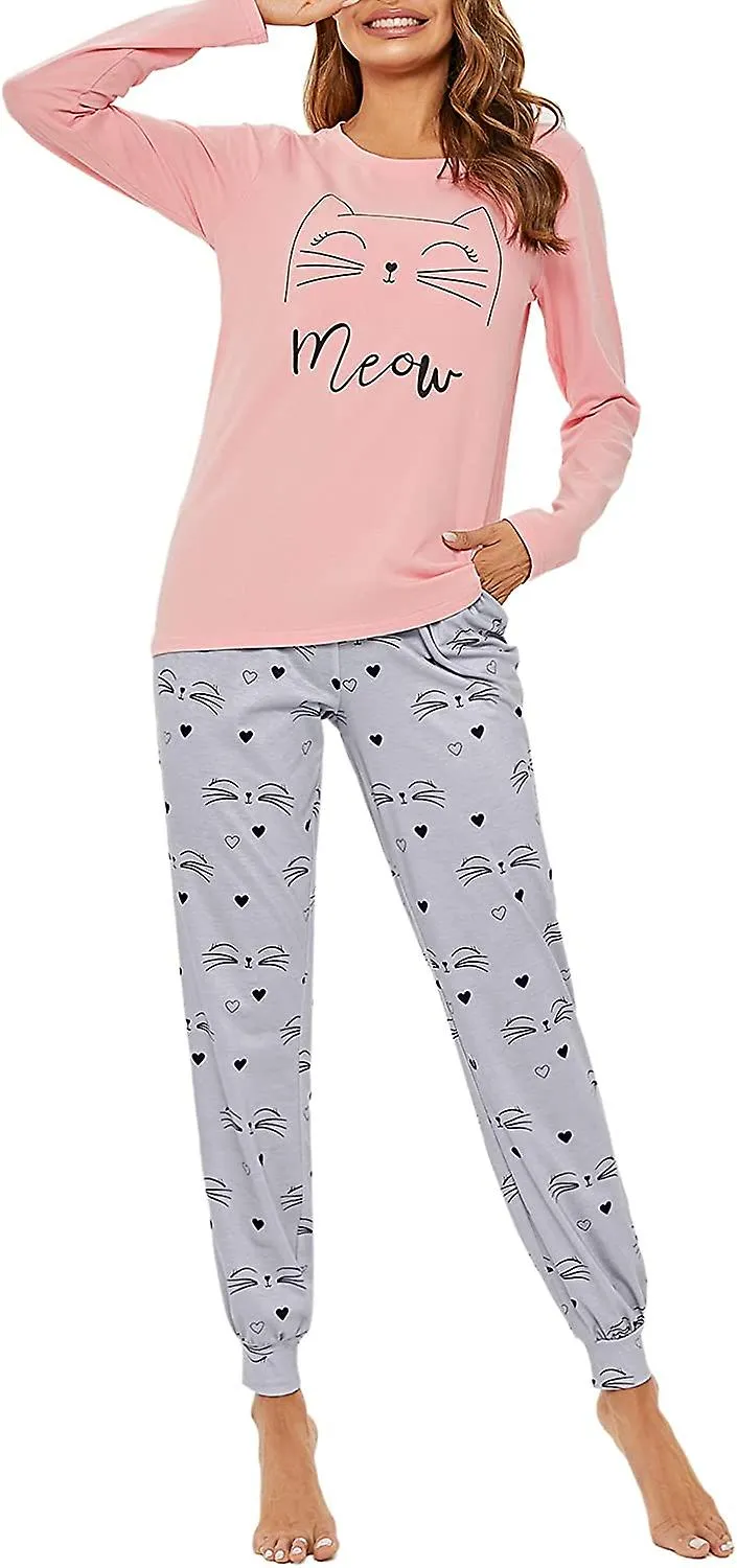 Women's Pyjama Set Cotton Winter Ladies Pyjamas Long Sleeve Sleepwear Set Cute