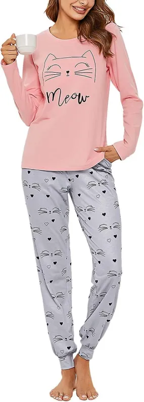 Women's Pyjama Set Cotton Winter Ladies Pyjamas Long Sleeve Sleepwear Set Cute