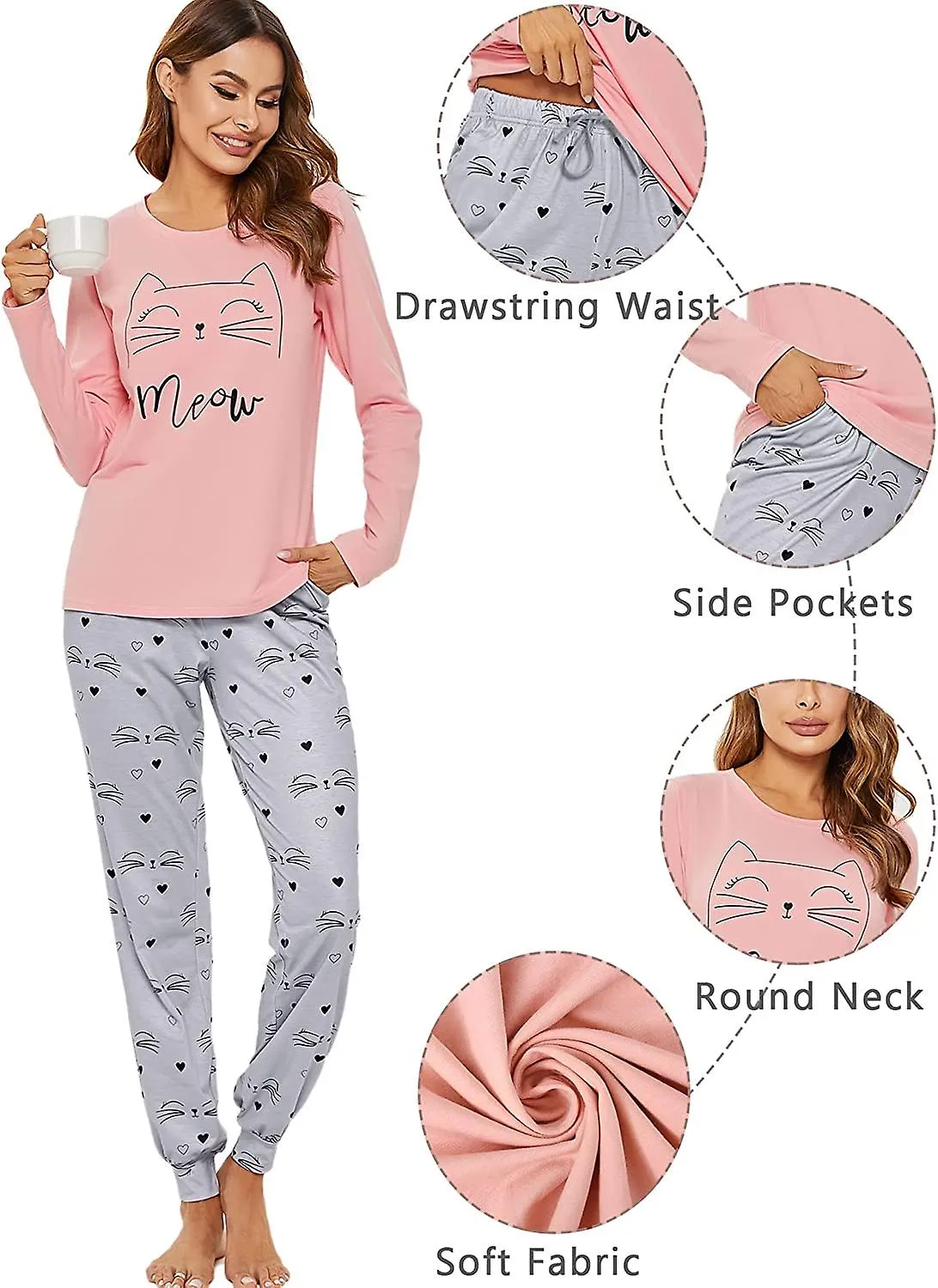 Women's Pyjama Set Cotton Winter Ladies Pyjamas Long Sleeve Sleepwear Set Cute