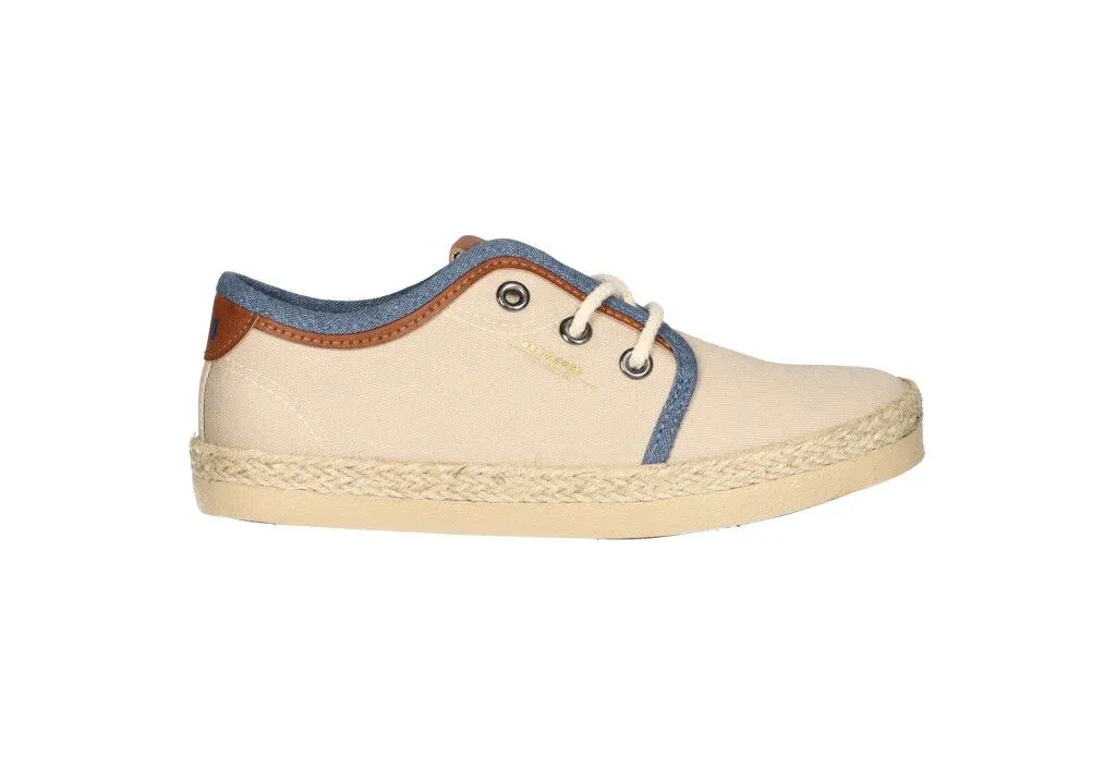 Zapato Cordon Lona Beig Filo Superior Cuero y Jeans Bandaleta Yute